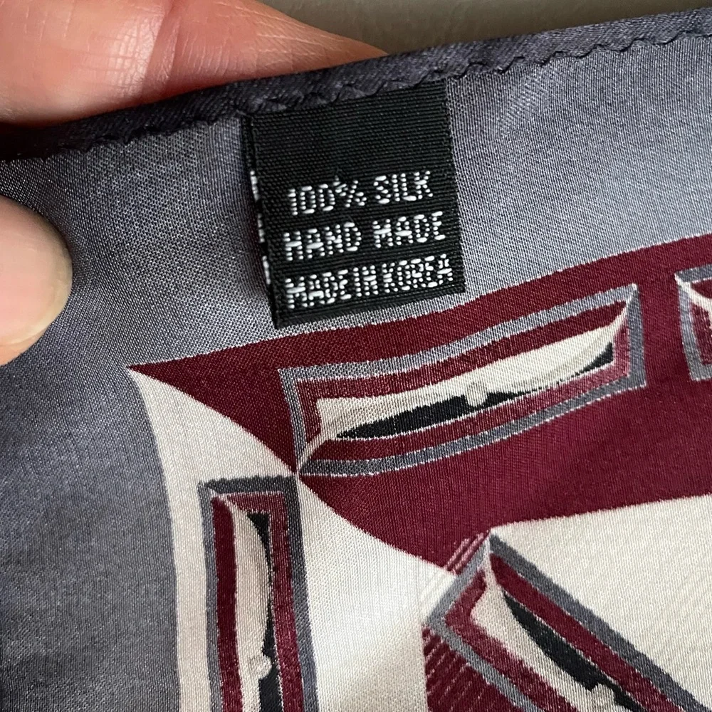 Vintage Geometric Print Silk Pocket Square Handkerchief..